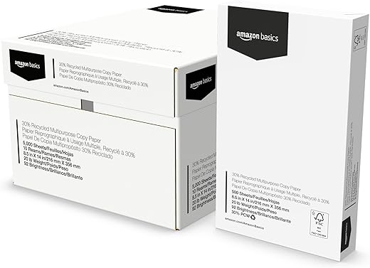 Amazon Basics Recycled Multipurpose Copy Printer Paper, 5000 Count