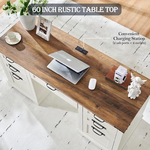 RedLemon Farmhouse Executive Desk With Drawers - Image 3
