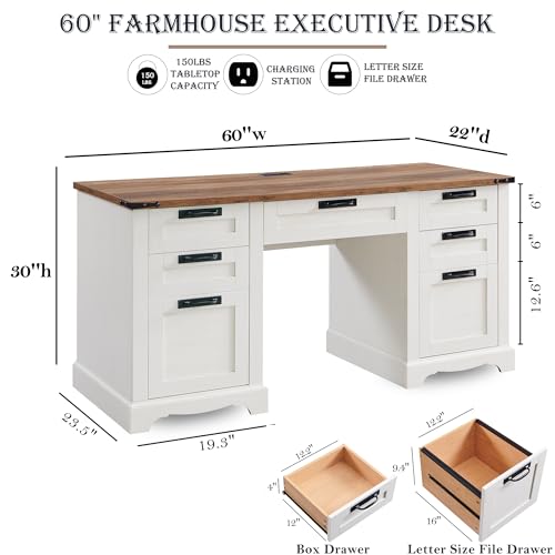 RedLemon Farmhouse Executive Desk With Drawers - Image 2
