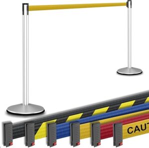 Visiontron Retractable Belt Stanchion, 10’ Yellow Belt
