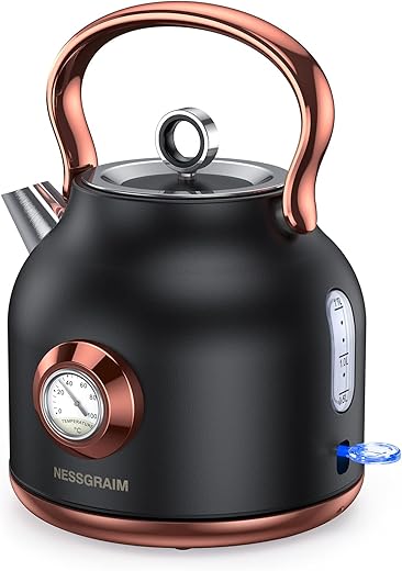 NESSGRAIM Retro Electric Kettle, 1.7L Stainless Steel