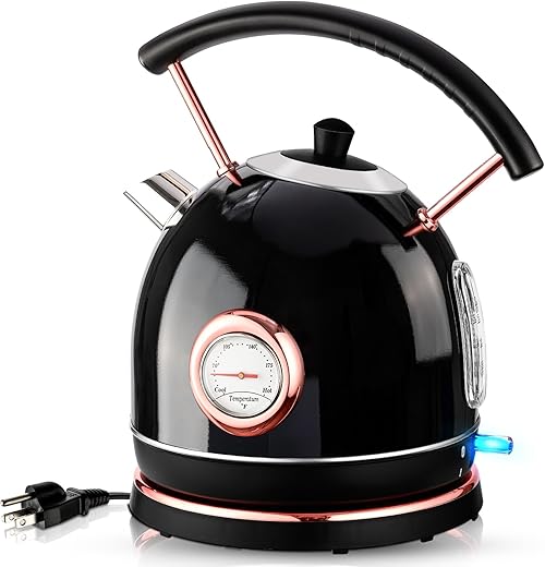 Pukomc Retro Electric Kettle, Stainless Steel, 1.7L