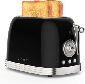 CROWNFUL Retro Stainless Steel 2-Slice Toaster