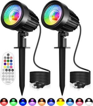 CRODIAL RGB Landscape Lighting, LED Color Changing, IP66 Waterproof, 2 Pack