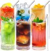YICTION Ribbed Glassware Set: 16oz Vintage Glasses
