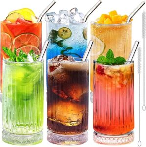 YICTION Ribbed Glassware Set: 16oz Vintage Glasses