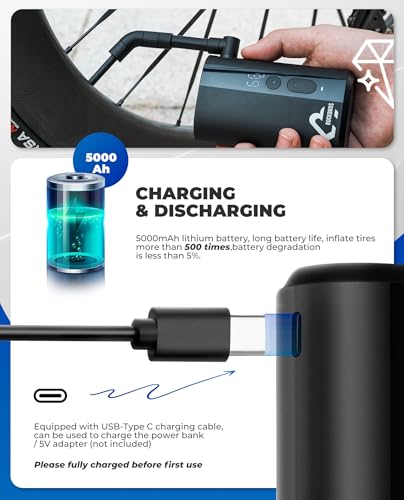 ROCKBROS Mini Electric Bike Pump, 150PSI, Fast Inflation - Image 3