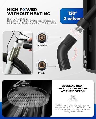 ROCKBROS Mini Electric Bike Pump, 150PSI, Fast Inflation - Image 5