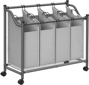 SONGMICS Rolling Laundry Basket With 4 Bags, Dove Gray ULSF005GS