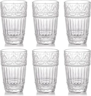 AVLA Romantic Water Glasses Set, 12 OZ Tumblers