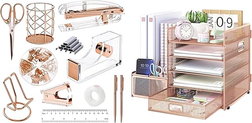 EOOUT Rose Gold Office Supplies Desk Combo