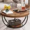 Tribesigns Round Industrial Coffee Table With Storage Shelves