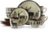 Elama Round Stoneware Cabin Dinnerware Set, Elk Design