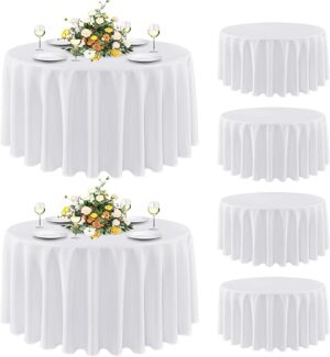 sancua Round Tablecloth 90 Inch White, Stain Resistant