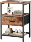 Huuger Rustic Brown Nightstand With Fabric Drawer