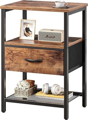 Huuger Rustic Brown Nightstand With Fabric Drawer