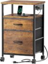 Huuger Rustic Brown Rolling File Cabinet
