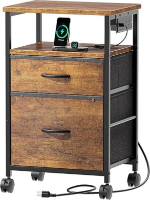 Huuger Rustic Brown Rolling File Cabinet