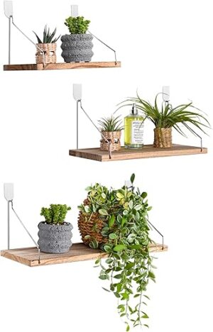 MITIME Rustic Solid Wood Floating Shelves Set