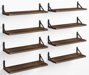 Fixwal Rustic Wood Wall Shelves Set, Dark Carbonized Black