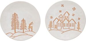 One Holiday Way Set Of 2 White Stoneware Christmas Plates