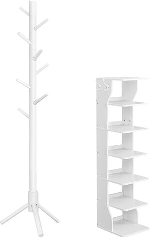 VASAGLE Shoe Rack Bundle With Coat Rack ULBS200T14 URCR04WT