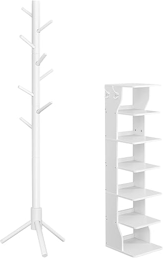 VASAGLE Shoe Rack Bundle With Coat Rack ULBS200T14 URCR04WT