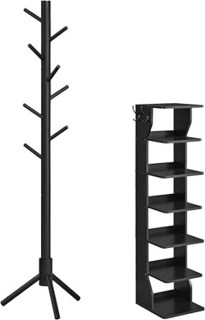 VASAGLE Shoe Rack Bundle With Coat Tree, ULBS200T16 URCR04BK