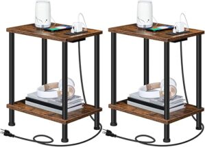 HOOBRO Side/End Table With Charging Station, Set Of 2