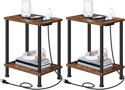 HOOBRO Side/End Table With Charging Station, Set Of 2