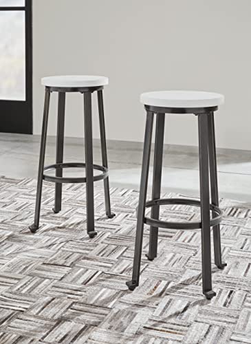 Signature Design by Ashley Challiman Industrial Pub Height Barstool, White - Image 2