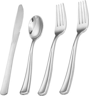 Liacere Silver Plastic Cutlery Set – 200Pcs