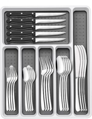 EWFEN Silverware Set with Organizer, Stainless Steel Flatware