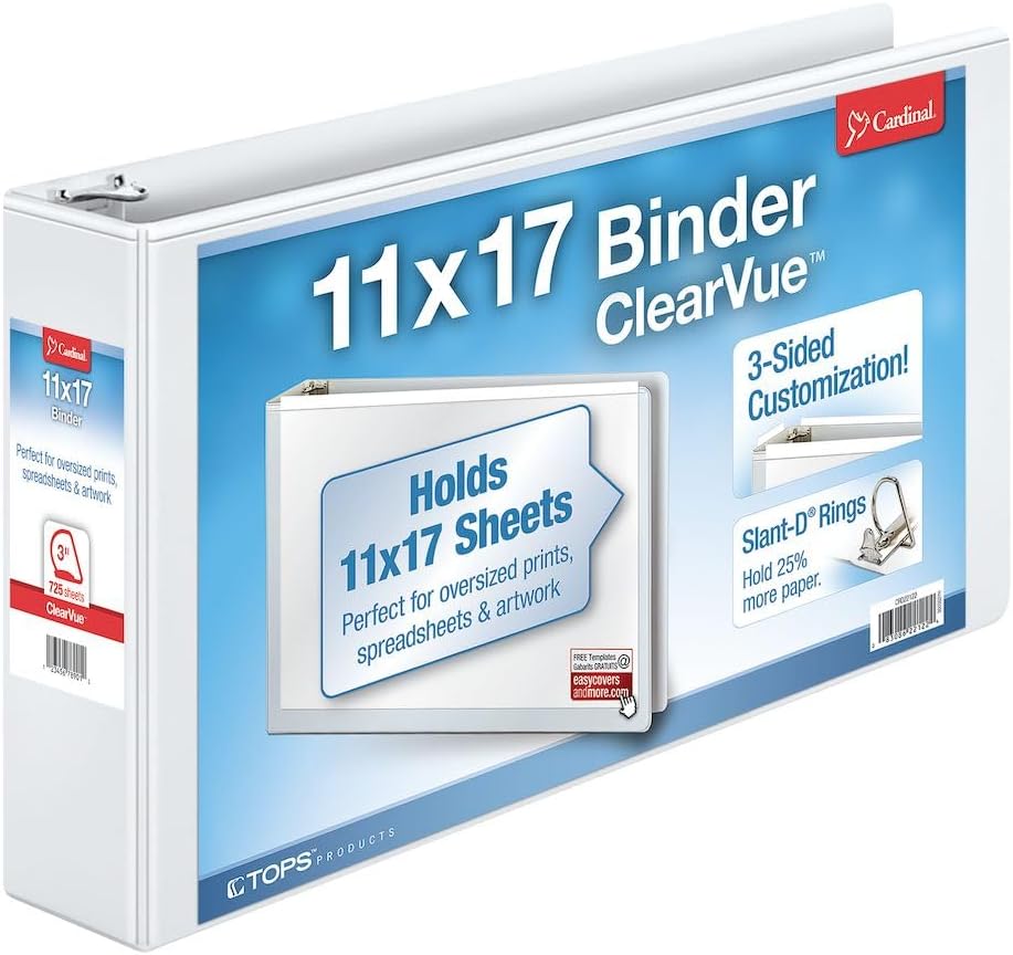 Cardinal Slant-D Ring 11" x 17" ClearVue Binders