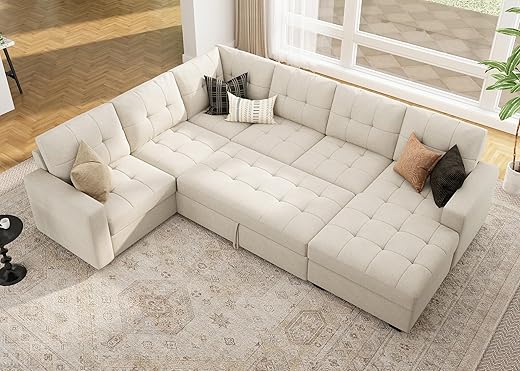 HONBAY Sleeper Sectional Sofa With Storage Chaise