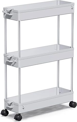 SPACEKEEPER Slim Rolling Storage Cart, 3 Tier Organizer