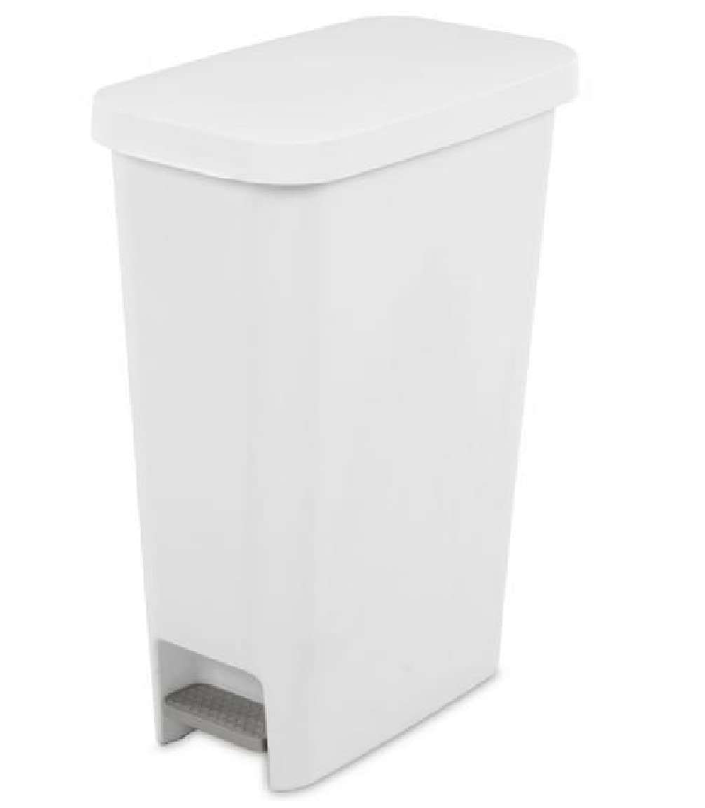 Sterilite Slim Stepon Wastebasket, White, 11 Gallon