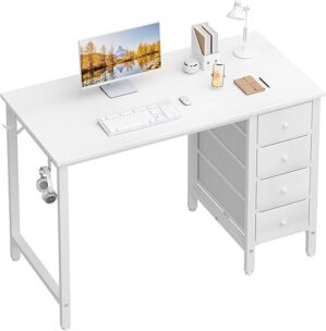 Lufeiya Small White Desk With Fabric Drawers
