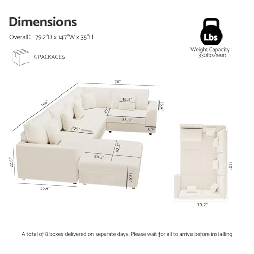 smilesun Oversized U Shaped Convertible Sleeper Sofa - Image 2