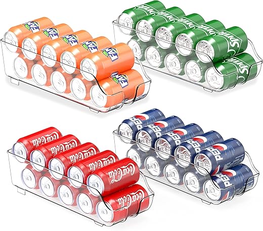 Simple Houseware Soda Can Organizer, Clear, Set Of 4
