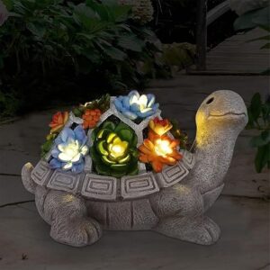 Nacome Solar Garden Turtle Statue With Succulent