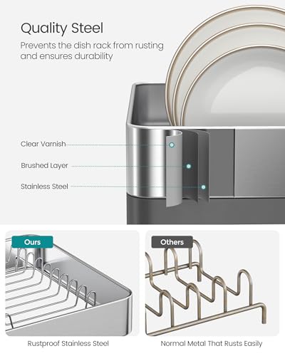 SONGMICS 2-Tier Expandable Stainless Steel Dish Rack - Image 3