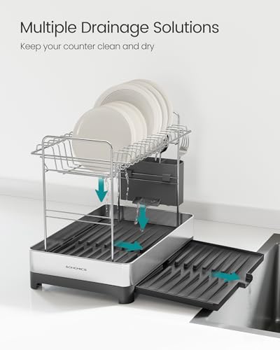 SONGMICS 2-Tier Expandable Stainless Steel Dish Rack - Image 4