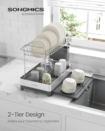 SONGMICS 2-Tier Expandable Stainless Steel Dish Rack - Image 2