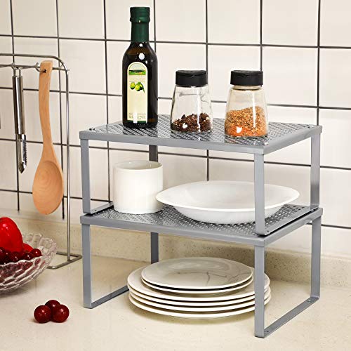 SONGMICS Bamboo And Metal Shelf Organizers Bundle UKCS02NB UKCS01SV - Image 2