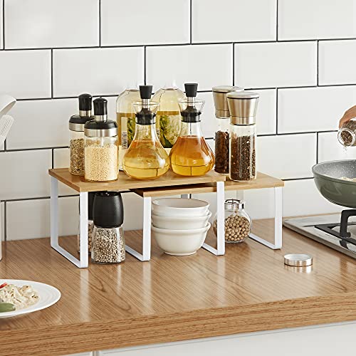 SONGMICS Bamboo & Metal Shelf Organizers Bundle UKCS01WT UKCS02NW - Image 5