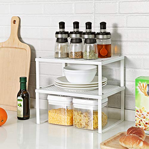 SONGMICS Bamboo & Metal Shelf Organizers Bundle UKCS01WT UKCS02NW - Image 2