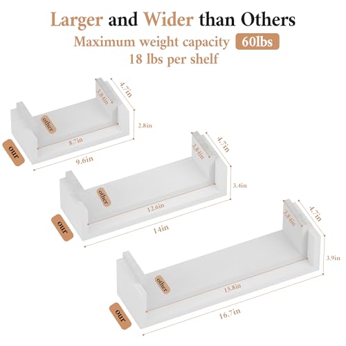 SRIWATANA Floating Solid Wood Wall Shelves, White - Image 3