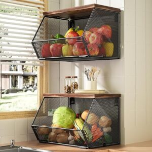 Litwaro Stackable Fruit Basket With Wood Lid