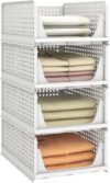 Pinkpum Stackable Plastic Storage Baskets, Foldable Organizers